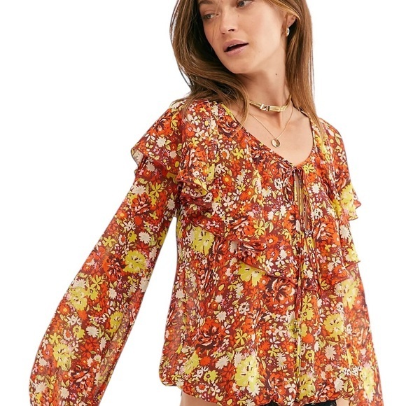 Free People Tops - Free People Juniors Say It To Me Bodysuit Orange Yellow Sheer XS
